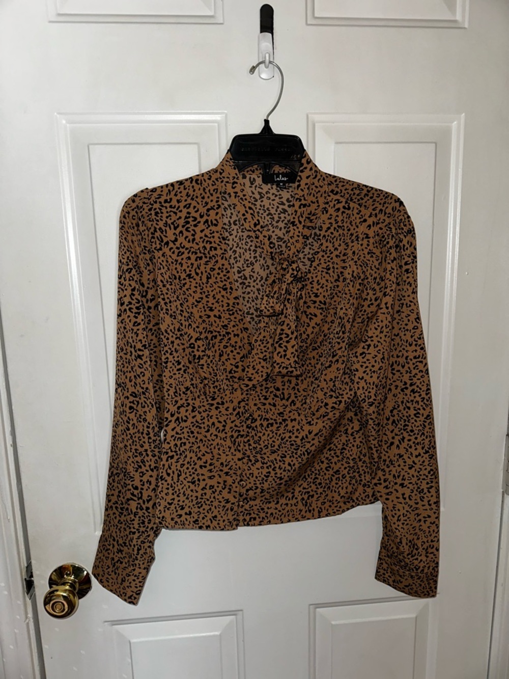 Lulu's Tan and Black Leopard Ruffle-Front Blouse